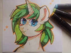 Size: 1600x1200 | Tagged: safe, artist:freak-side, imported from derpibooru, pony, unicorn, looking at you, marker drawing, photo, solo, traditional art