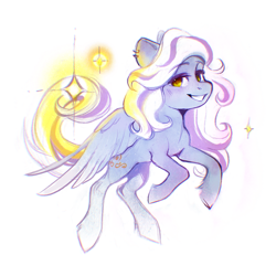 Size: 1723x1720 | Tagged: safe, artist:dearmary, imported from derpibooru, oc, oc only, oc:sunset songbird, pegasus, pony, ear piercing, female, mare, piercing, simple background, smiling, solo, sparkles, white background