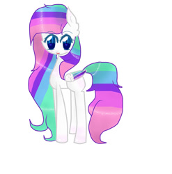 Size: 888x900 | Tagged: safe, artist:magicangelstarartist, imported from derpibooru, oc, oc only, pony, colored wings, female, long neck, looking at you, mare, multicolored hair, multicolored wings, sideview, simple background, solo, wings