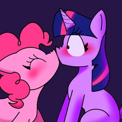 Size: 1280x1280 | Tagged: safe, artist:txnguetiedvrc, imported from derpibooru, pinkie pie, twilight sparkle, earth pony, pony, unicorn, blushing, eyes closed, female, kiss on the lips, kissing, lesbian, mare, shipping, surprise kiss, twinkie, unicorn twilight