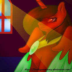 Size: 500x500 | Tagged: safe, artist:firedragonmoon15, imported from derpibooru, oc, oc:phoenix scarletruby, alicorn, pony, brown mane, colored wings, jewelry, light rays, lowres, mint wings, necklace, red coat, red wings, serious, serious face, spread wings, two toned wings, window, wings