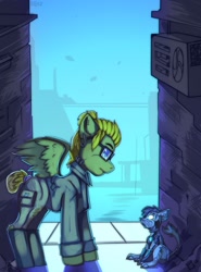 Size: 1550x2100 | Tagged: safe, artist:freak-side, imported from derpibooru, oc, oc:donnik, pegasus, pony, robot, clothes, cyberpunk, glasses, solo