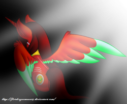 Size: 600x489 | Tagged: safe, artist:firedragonmoon15, imported from derpibooru, oc, oc:phoenix scarletruby, alicorn, pony, brown mane, brown tail, colored wings, crying, jewelry, light rays, lowres, mint wings, necklace, red coat, red wings, scar, simple background, spread wings, tail, two toned wings, wings