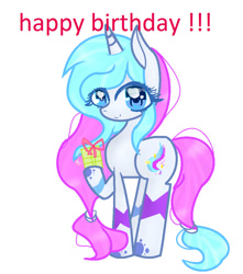 Size: 841x950 | Tagged: safe, artist:magicangelstarartist, imported from derpibooru, oc, oc only, pony, unicorn, birthday gift art, female, gift art, mare, present, simple background, solo, text