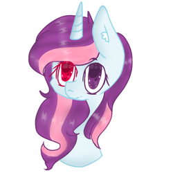 Size: 768x768 | Tagged: safe, artist:magicangelstarartist, imported from derpibooru, oc, oc only, pony, unicorn, bust, ear fluff, female, heterochromia, mare, multicolored hair, simple background, solo, white background