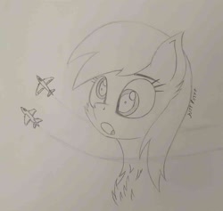 Size: 1187x1125 | Tagged: safe, artist:just rusya, imported from derpibooru, derpy hooves, pegasus, bust, chest fluff, grayscale, jet, jet fighter, macro, monochrome, open mouth, pencil drawing, plane, portrait, solo, traditional art