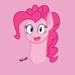 Size: 1200x1200 | Tagged: safe, artist:yukine0001, imported from derpibooru, pinkie pie, earth pony, pony, bust, female, mare, open mouth, pink background, portrait, simple background, solo