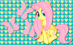 Size: 2560x1600 | Tagged: safe, artist:alicehumansacrifice0, artist:fluttershy7, artist:ooklah, edit, imported from derpibooru, fluttershy, pegasus, pony, abstract background, crossed hooves, cutie mark, female, heart, looking at you, mare, solo, wallpaper, wallpaper edit