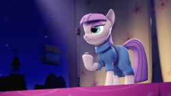 Size: 3840x2160 | Tagged: safe, artist:psfmer, imported from derpibooru, maud pie, earth pony, pony, 3d, boulder (g4), clothes, female, microphone, scene, source filmmaker