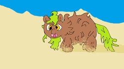 Size: 601x334 | Tagged: safe, artist:kujivunia, imported from derpibooru, oc, oc only, oc:hoofy, fluffy pony, beach, happy, paint, sand, simple background, smiling, solo