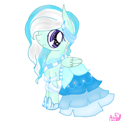 Size: 768x768 | Tagged: safe, artist:magicangelstarartist, imported from derpibooru, oc, oc only, pegasus, pony, clothes, dress, female, looking at you, mare, multicolored hair, side view, solo