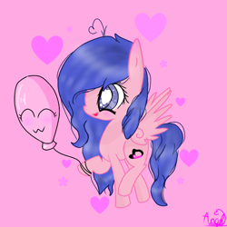 Size: 768x768 | Tagged: safe, artist:magicangelstarartist, imported from derpibooru, oc, oc only, pegasus, pony, balloon, female, heart, heart eyes, mare, raised hoof, simple background, solo, wingding eyes