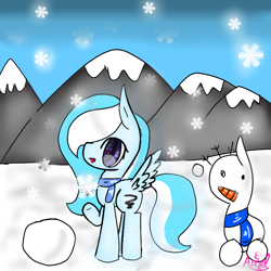 Size: 768x768 | Tagged: safe, artist:magicangelstarartist, imported from derpibooru, oc, oc only, pegasus, pony, female, mare, mountain, mountain range, multicolored hair, snow, snowfall, snowpony, solo