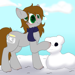 Size: 1500x1500 | Tagged: safe, artist:starstrucksocks, imported from derpibooru, oc, oc only, earth pony, pony, christmas, clothes, cute, earth pony oc, eyes open, female, holiday, mare, scarf, snow, snowpony, solo, winter