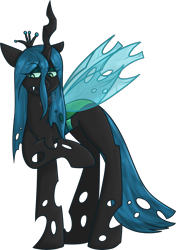 Size: 1324x1877 | Tagged: safe, artist:emmett, imported from derpibooru, queen chrysalis, changeling, changeling queen, commission, commissioner:reversalmushroom, crown, fangs, jewelry, regalia, simple background, transparent background, transparent wings, wings