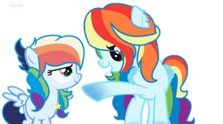 Size: 1024x569 | Tagged: safe, artist:magicangelstarartist, artist:ponybasesrus, imported from derpibooru, oc, oc only, oc:rainbow swirl, oc:thunder rainbow, pegasus, pony, base used, duo, ear piercing, earring, female, jewelry, mare, piercing, simple background, transparent background