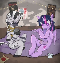 Size: 1879x2000 | Tagged: safe, artist:raventhelemon, imported from derpibooru, twilight sparkle, zecora, alicorn, pony, zebra, bong, cellphone, drug use, drugs, duo, female, highlight sparkle, joint, marijuana, phone, smartphone, smoking, twilight sparkle (alicorn)