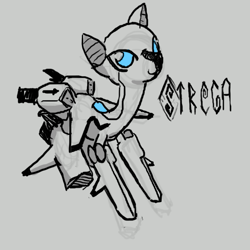 Size: 653x653 | Tagged: artist needed, safe, imported from derpibooru, oc, oc only, oc:strega, object pony, original species, plane pony, pony, spaceship ponies, blue eyes, cute, gray background, monochrome, neo noir, partial color, plane, simple background, solo, spaceship