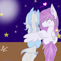 Size: 768x768 | Tagged: safe, artist:magicangelstarartist, imported from derpibooru, oc, oc only, pegasus, pony, unicorn, blushing, duo, female, hug, mare, simple background, smiling, spread wings, winghug, wings