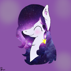 Size: 768x768 | Tagged: safe, artist:magicangelstarartist, imported from derpibooru, oc, oc only, oc:galaxy soul, earth pony, blushing, ethereal mane, eyes closed, simple background, solo, starry mane