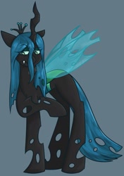 Size: 1345x1913 | Tagged: safe, artist:emmettart, imported from derpibooru, queen chrysalis, changeling, changeling queen, crown, female, jewelry, mare, regalia, solo, transparent wings, wings