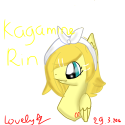 Size: 768x768 | Tagged: safe, artist:magicangelstarartist, imported from derpibooru, pegasus, bandana, bust, crossover, kagamine rin, simple background, solo, text