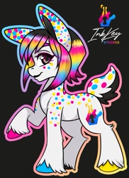 Size: 669x921 | Tagged: safe, artist:inkkeystudios, imported from derpibooru, oc, oc only, earth pony, pony, colorful, looking at you, short tail, smiling, solo, spots, tail