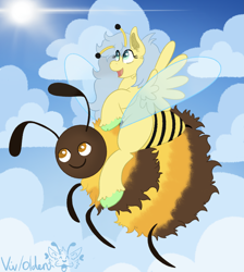 Size: 2699x3015 | Tagged: safe, artist:vixen-dawg, imported from derpibooru, oc, oc only, bee, bee pony, insect, original species, pony, duo, female