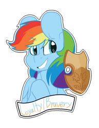 Size: 600x778 | Tagged: safe, artist:eivilpotter, imported from derpibooru, rainbow dash, pegasus, pony, bust, element of loyalty, female, mare, netitus, shield, simple background, solo, transparent background