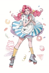 Size: 1429x2102 | Tagged: safe, artist:leiyezhongma1, imported from derpibooru, pinkie pie, human, cake, clothes, dress, food, humanized, simple background, solo, white background