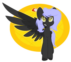 Size: 953x838 | Tagged: safe, artist:eivilpotter, imported from derpibooru, oc, oc only, pegasus, pony, feather, looking at you, simple background, solo, spread wings, wings