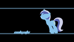 Size: 1920x1080 | Tagged: safe, artist:alexstrazse, artist:dragonmast81, edit, imported from derpibooru, minuette, pony, unicorn, base used, black background, female, line, mare, minimalist, name, simple background, smiling, solo, wallpaper, wallpaper edit