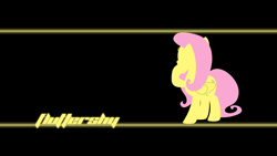 Size: 1920x1080 | Tagged: safe, artist:alexstrazse, artist:triox404, edit, imported from derpibooru, fluttershy, pegasus, pony, base used, black background, female, hoof over mouth, line, mare, minimalist, name, simple background, solo, wallpaper, wallpaper edit