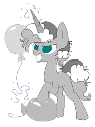 Size: 332x444 | Tagged: safe, artist:artflicker, imported from derpibooru, pokey pierce, pony, unicorn, balloon, discorded, evil grin, female, grin, mare, partial color, poppy pin, rule 63, simple background, smiling, solo, transparent background