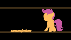 Size: 1920x1080 | Tagged: safe, artist:alexstrazse, artist:shelmo69, edit, imported from derpibooru, scootaloo, pegasus, pony, base used, black background, female, filly, foal, line, minimalist, name, simple background, solo, spread wings, wallpaper, wallpaper edit, wings