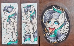 Size: 2327x1444 | Tagged: safe, artist:inkkeystudios, imported from derpibooru, oc, oc only, pegasus, pony, ahegao, badge, bedroom eyes, body pillow, body pillow design, eyes rolling back, floating wings, heart, heart eyes, lidded eyes, looking at you, open mouth, open smile, photo, smiling, spread wings, tongue out, traditional art, underhoof, wingding eyes, wings