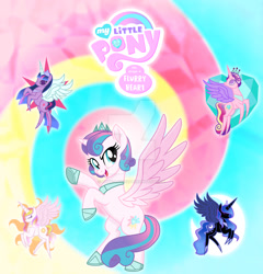 Size: 1280x1334 | Tagged: safe, artist:hate-love12, imported from derpibooru, princess cadance, princess celestia, princess flurry heart, princess luna, twilight sparkle, pony, alicorn tetrarchy, base used, older, twilight sparkle (alicorn)