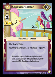 Size: 344x480 | Tagged: safe, imported from derpibooru, fluttershy, bird, a canterlot wedding, baton, ccg, conductor's baton, enterplay, equestrian odysseys, eyes closed, merchandise, mouth hold