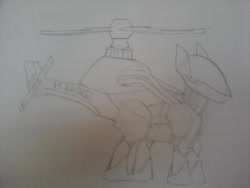 Size: 720x540 | Tagged: artist needed, safe, imported from derpibooru, oc, oc only, original species, plane pony, pony, robot, robot pony, helicopter, helicopter pony, helipony, looking to the right, pencil drawing, plane, side view, solo, traditional art