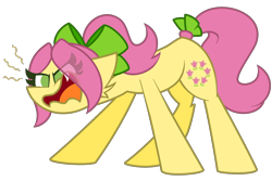 Size: 2248x1504 | Tagged: safe, artist:scridley-arts, imported from derpibooru, earth pony, pony, angry, bow, eye clipping through hair, female, g5, hair bow, mare, open mouth, ponytail, posey bloom, posey can't catch a break, simple background, solo, tail, tail bow, transparent background