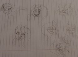 Size: 2602x1920 | Tagged: safe, artist:those kids in the corner, imported from derpibooru, fluttershy, izzy moonbow, pegasus, pony, unicorn, expressions, facial expressions, g5, horrified, insanity, smiling, traditional art