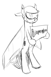 Size: 600x900 | Tagged: artist needed, safe, imported from derpibooru, oc, oc only, unnamed oc, original species, plane pony, pony, robot, robot pony, bioproblems, holding, holding sign, plane, simple background, smiling, solo, white background