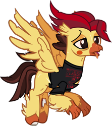 Size: 1350x1517 | Tagged: safe, artist:lightningbolt, derpibooru exclusive, imported from derpibooru, classical hippogriff, hippogriff, undead, zombie, .svg available, bags under eyes, beak, bloodshot eyes, bone, broken beak, claws, clothes, colored pupils, facial markings, flying, hooves, lidded eyes, male, nick martin, ponified, scar, show accurate, simple background, sleeping with sirens, solo, spread wings, stitches, svg, talons, tattered, tongue out, torn clothes, torn ear, transparent background, vector, wings