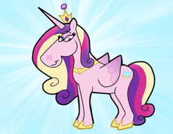 Size: 1016x787 | Tagged: safe, artist:cookie-lovey, imported from derpibooru, princess cadance, alicorn, pony, 2013, blue background, simple background, smiling, solo, style emulation, sunburst background, the fairly oddparents