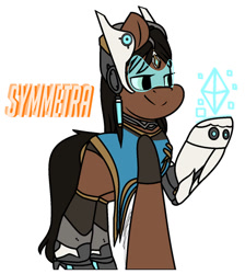 Size: 845x945 | Tagged: safe, artist:eivilpotter, imported from derpibooru, oc, oc only, earth pony, pony, crossover, female, mare, overwatch, simple background, solo, symmetra, text