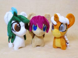 Size: 2048x1536 | Tagged: safe, artist:hellgacraft, imported from derpibooru, oc, oc only, earth pony, pegasus, pony, unicorn, chibi, commission, horn, irl, photo, plushie, standing, trio