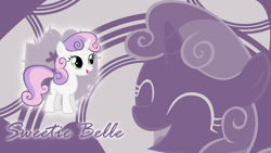 Size: 1920x1080 | Tagged: safe, artist:atomicgreymon, artist:biodegradablebox, artist:cradet, artist:pangbot, edit, imported from derpibooru, sweetie belle, pony, unicorn, abstract background, cutie mark crusaders patch, eyes closed, female, filly, foal, name, open mouth, open smile, smiling, solo, wallpaper, wallpaper edit