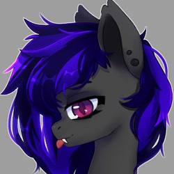 Size: 1000x1000 | Tagged: safe, artist:shelti, imported from derpibooru, oc, oc only, pony, bust, colored pupils, commission, ear fluff, ear piercing, earring, fangs, female, jewelry, mare, piercing, simple background, solo, tongue out