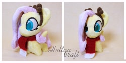 Size: 4096x2043 | Tagged: safe, artist:hellgacraft, imported from derpibooru, fluttershy, pegasus, pony, antlers, chibi, clothes, female, irl, mare, photo, scarf, solo, spread wings, standing, wings