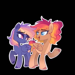 Size: 1200x1200 | Tagged: safe, artist:cosmicblaze_, imported from derpibooru, oc, oc only, oc:nova, pegasus, pony, eyebrows, eyebrows visible through hair, lidded eyes, looking at each other, looking at someone, open mouth, open smile, smiling